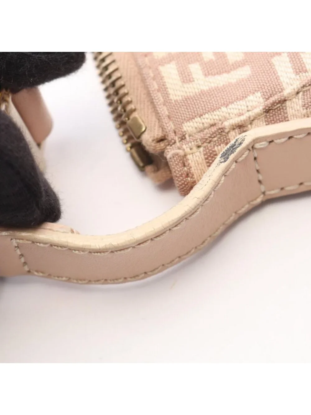 Fendi Handbag Zucchino Pouch Pink Beige Canvas Leather